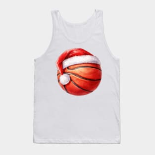 Christmas Basketball Ball in Santa Hat Tank Top